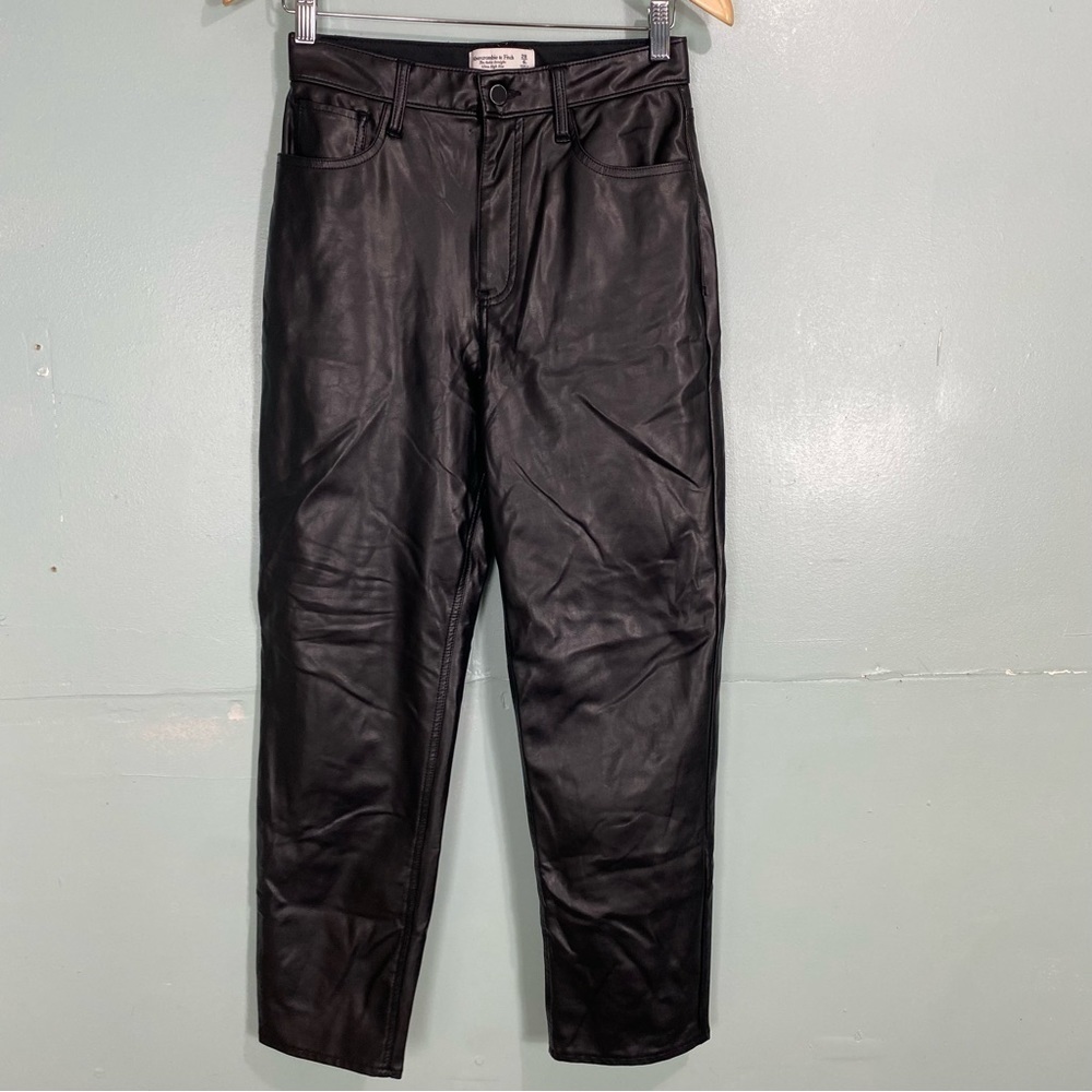 Abercrombie & Fitch The Ankle Straight Ultra High Rise Faux Leather Black 6 Long
